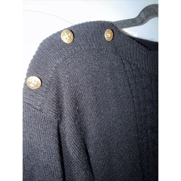 Vintage Plain Jane Sweater Dress Black Gold Buttons Cable Knit 80s 90s Classic M - Picture 4 of 14